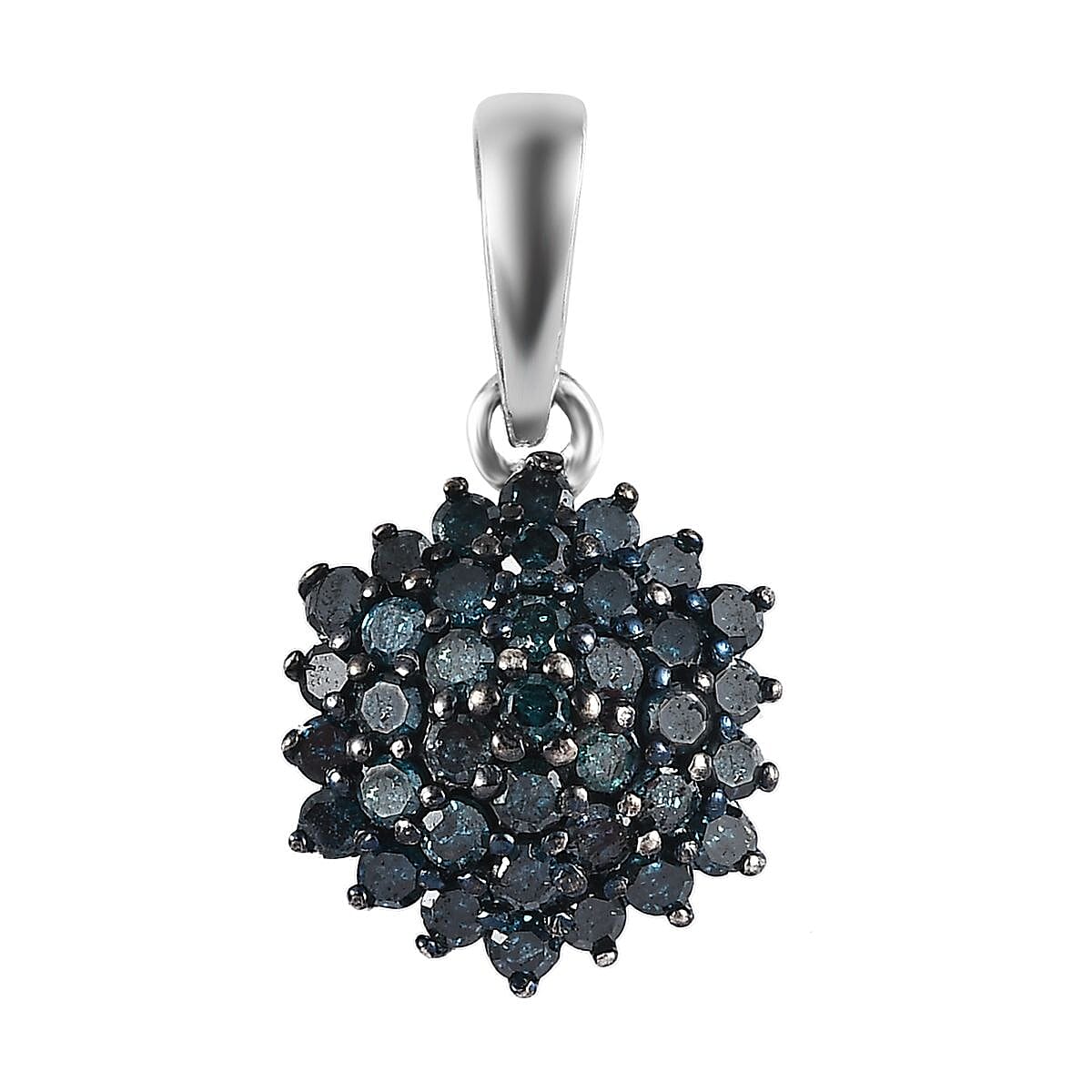 Blue Diamond Floral Pendant in Platinum Over Sterling Silver 0.50 ctw