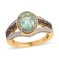 Boyaca Colombian Emerald, Brown and White Zircon Halo Ring in Vermeil YG Over Sterling Silver (Size 6.0) 2.25 ctw - Sticky add to cart bar