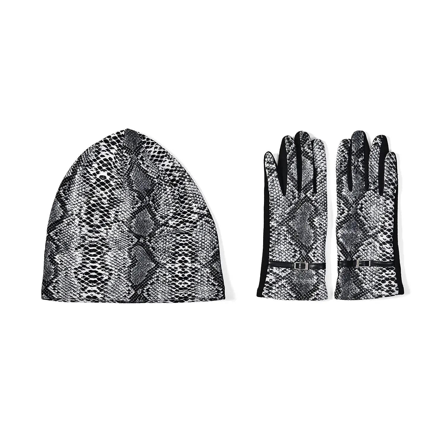 Python Skin Printed Hat and Gloves (9.5 cm) - Gray