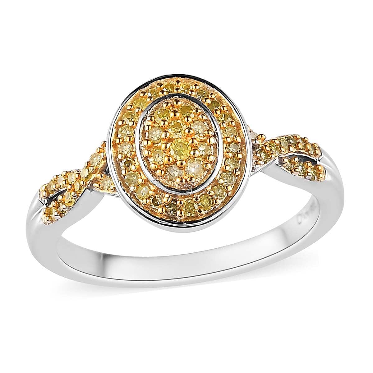 Natural Yellow Diamond I3 Infinity Shank Ring in Platinum Over Sterling Silver (Size 10.0) 0.25