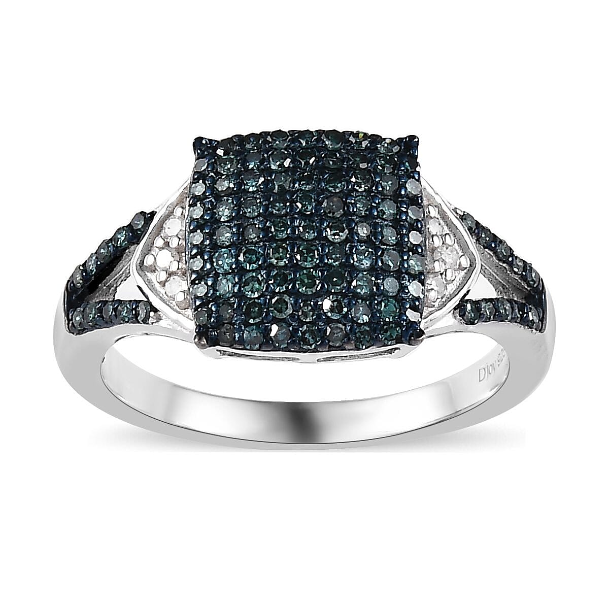 Blue Diamond (IR), Diamond Split Shank Ring in Platinum Over Sterling Silver (Size 10.0) 0.50 ctw