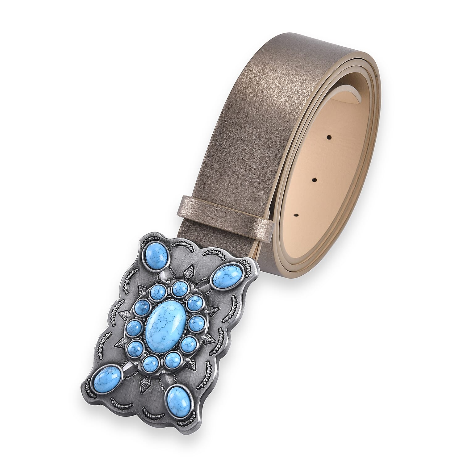Doorbuster Gold Color Faux Leather Buckle Belt with Kallaite Stone