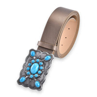 Doorbuster Gold Color Faux Leather Buckle Belt with Kallaite Stone