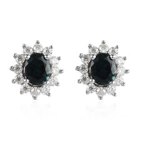 Monte Belo Indicolite and Moissanite Sunburst Stud Earrings in Platinum Over Sterling Silver 1.10 ctw