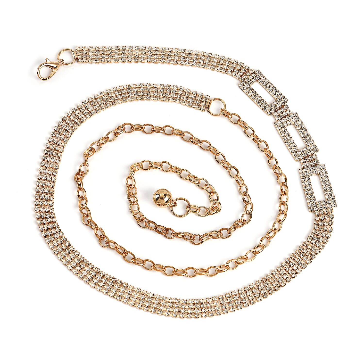 Gold Color Crystal Waist Belt with Buckle (51.18")