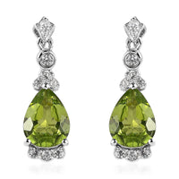 Premium Peridot and White Zircon Drop Earrings in Rhodium Over Sterling Silver 3.70 ctw