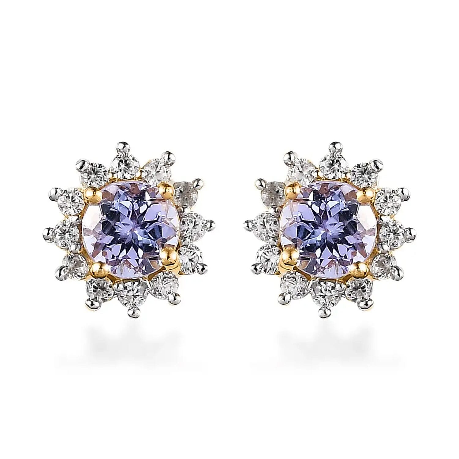 Tanzanite and White Zircon Sunburst Earrings in Vermeil Yellow Gold Over Sterling Silver 1.00 ctw