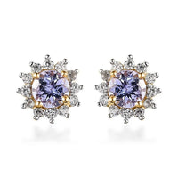 Tanzanite and White Zircon Sunburst Earrings in Vermeil Yellow Gold Over Sterling Silver 1.00 ctw