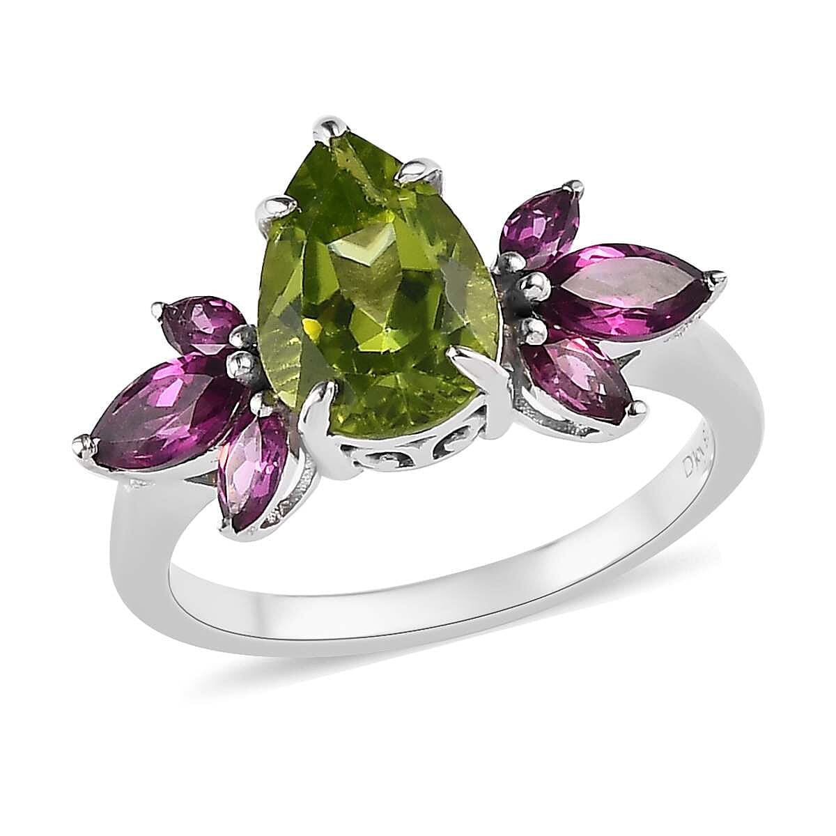 Premium Peridot and Orissa Rhodolite Garnet Ring in Rhodium Over Sterling Silver 2.90 ctw