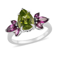 Premium Peridot and Orissa Rhodolite Garnet Ring in Rhodium Over Sterling Silver 2.90 ctw