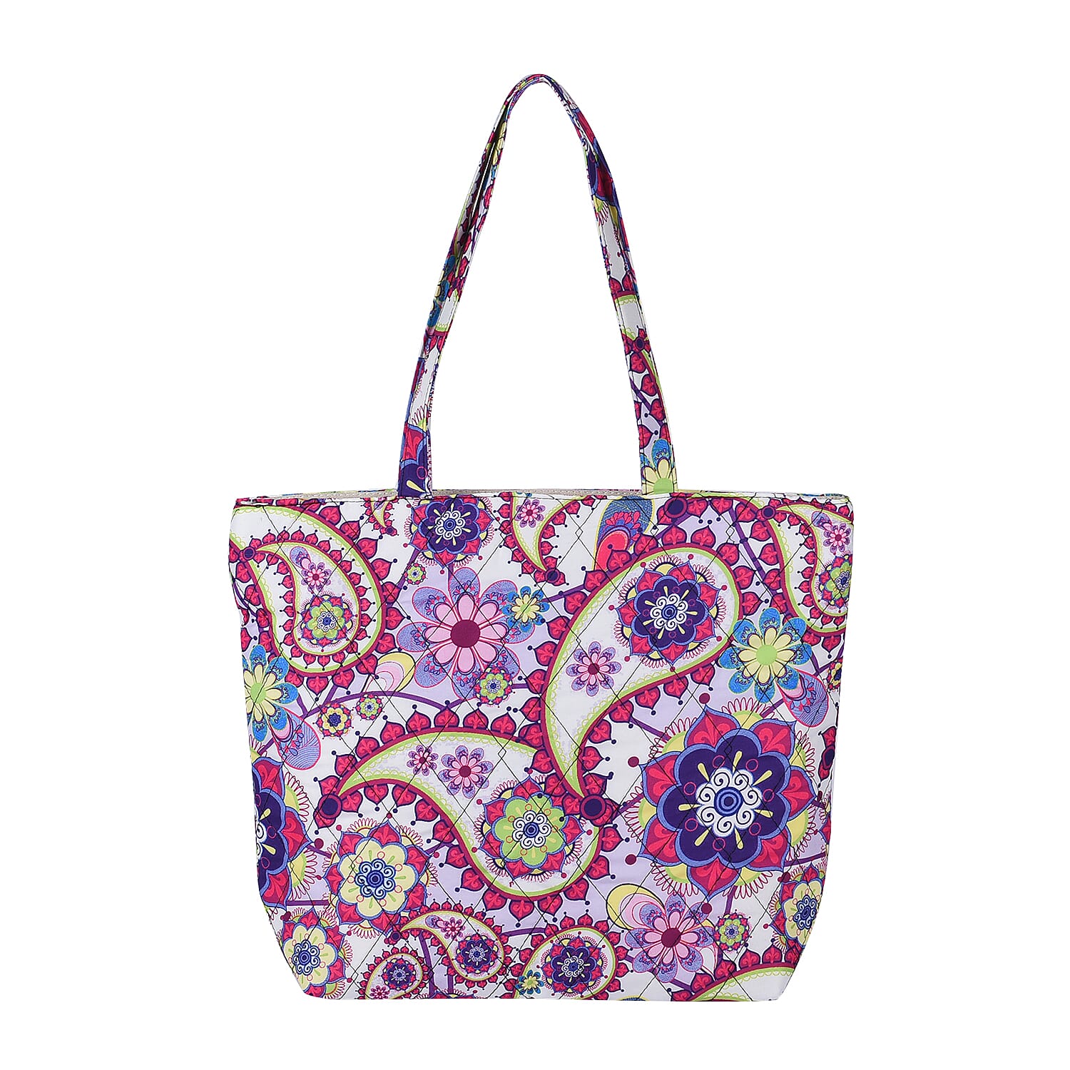 Beige and Mulit Color Flower Pattern Tote Bag (17"x4.5"x13.5")
