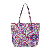 Beige and Mulit Color Flower Pattern Tote Bag (17"x4.5"x13.5")