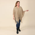 TAMSY Beige Solid Knitted Poncho (One Size Fits Most, 21.6"x38.5") - Sticky add to cart bar
