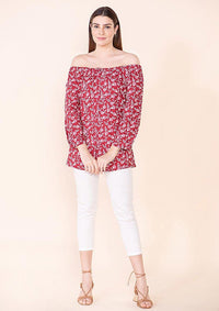 TAMSY Blue Rayon Off Shoulder Top -L
