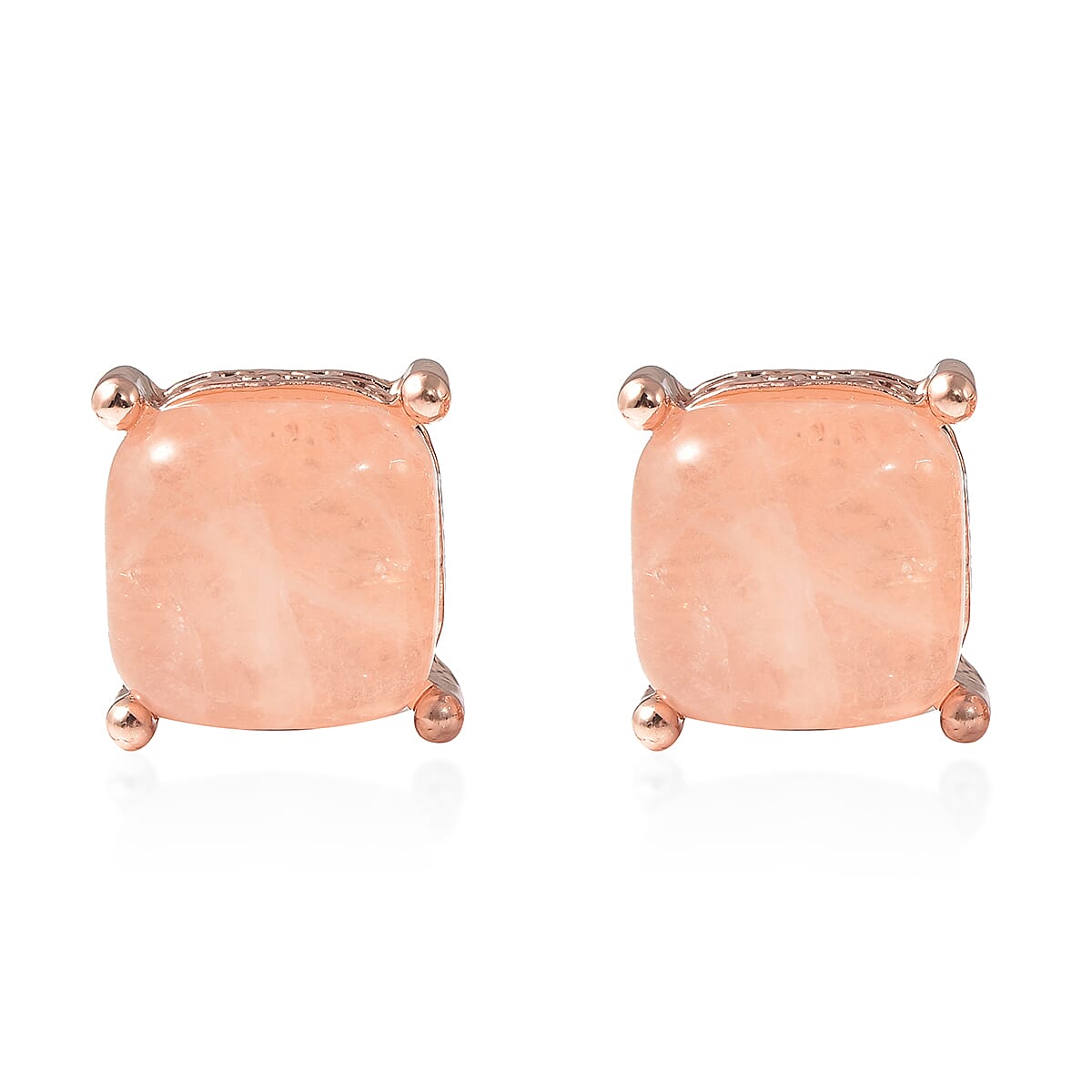 Galilea Rose Quartz Button Shape Stud Earrings in Rosetone 2.00 ctw