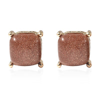 Red Agate Button Shape Stud Earrings in Goldtone 2.00 ctw