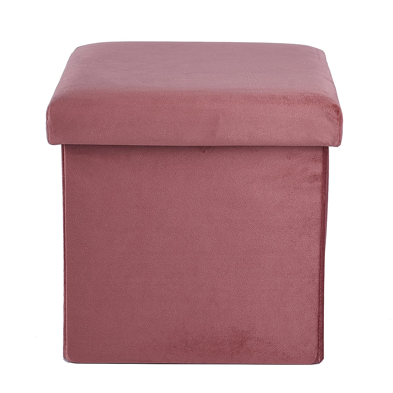 Pink Velvet Outer and Woven Inner Folding Ottoman
