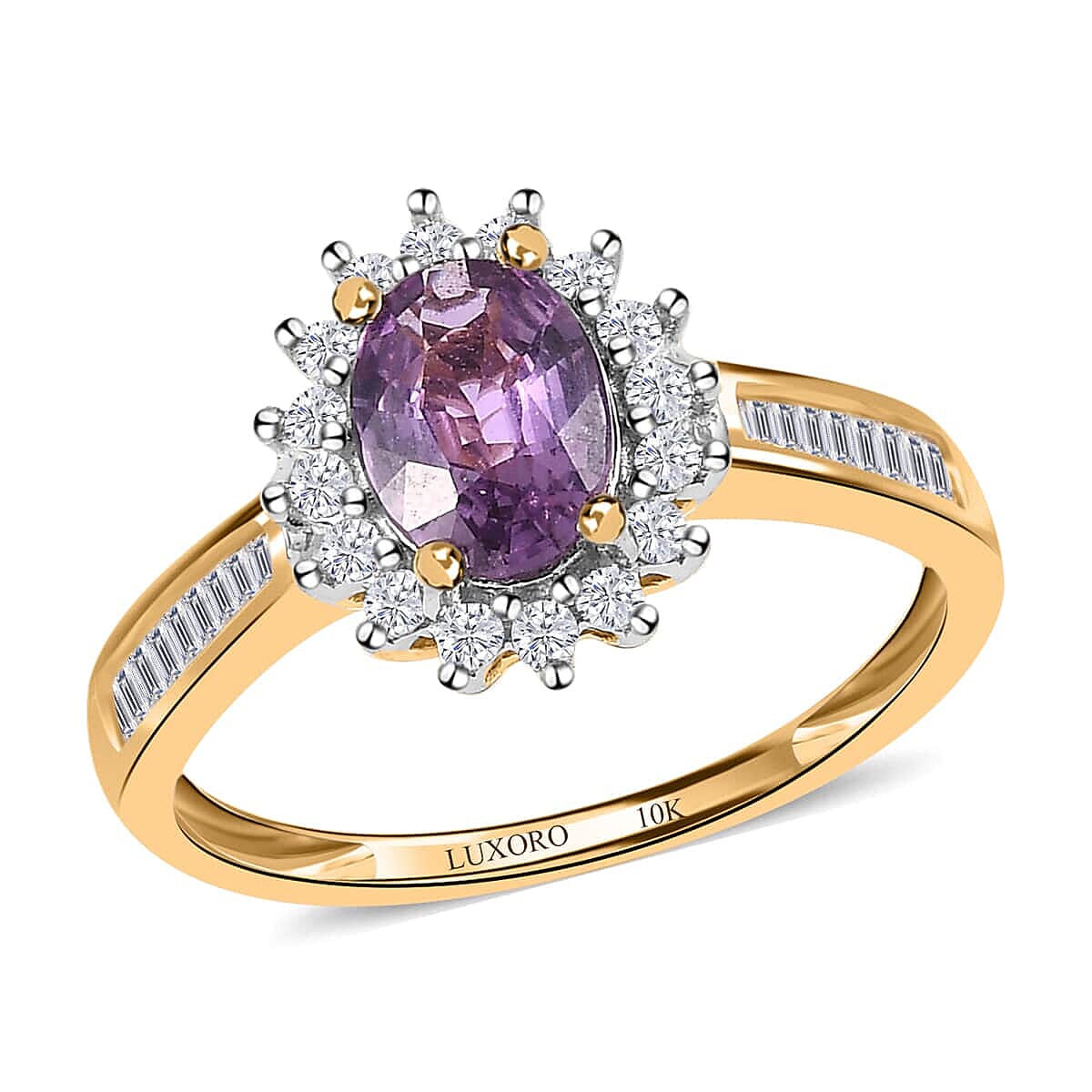 LUXORO 10K Yellow Gold AAA Purple Sapphire, Diamond (0.30 cts) Halo Ring 1.15 ctw