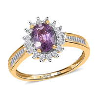 LUXORO 10K Yellow Gold AAA Purple Sapphire, Diamond (0.30 cts) Halo Ring 1.15 ctw