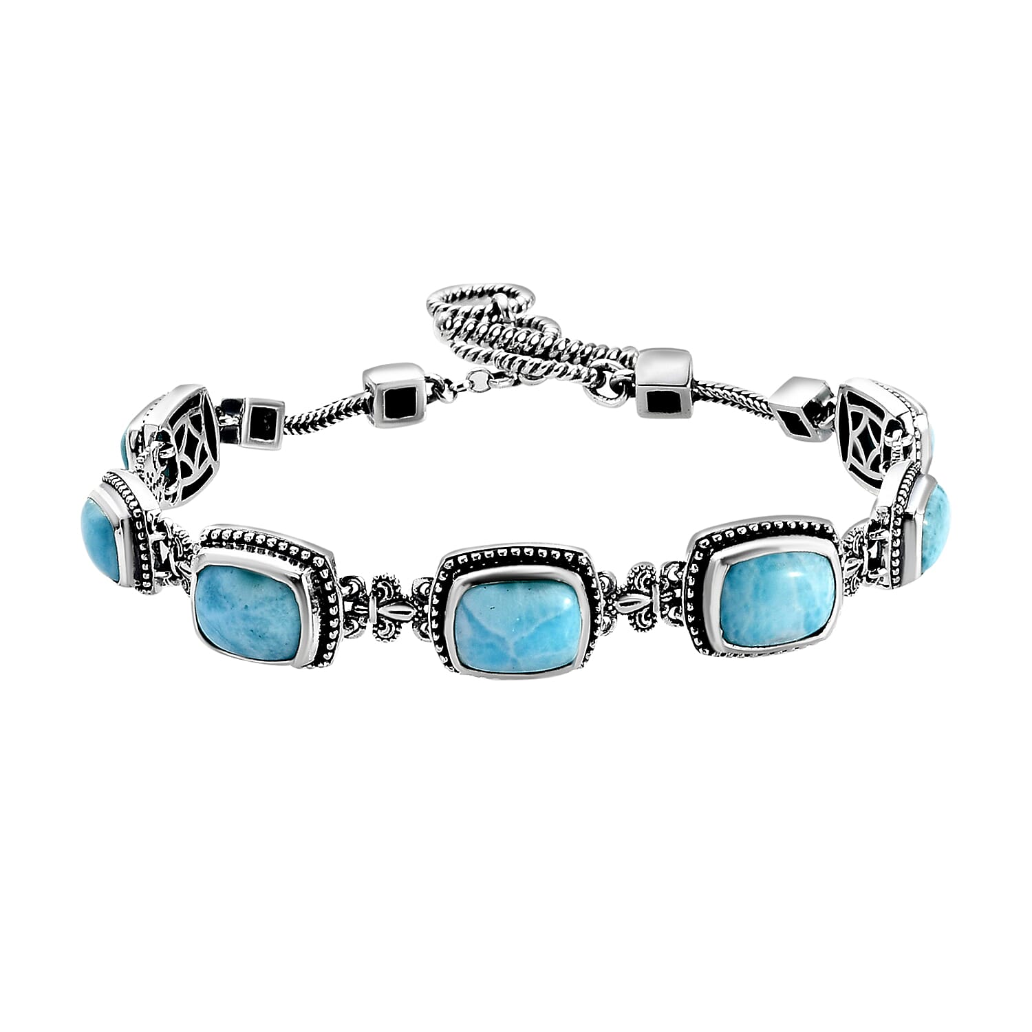 Artisan Crafted Larimar Bracelet in Sterling Silver (7.25 In) (16.45 g) 17.25 ctw