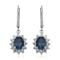 London Blue Topaz and Natural White Zircon Earrings in Platinum Over Sterling Silver 4.10 ctw