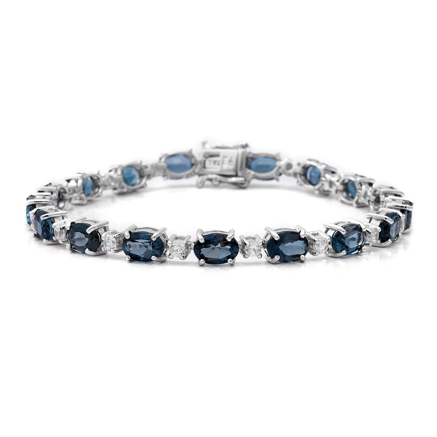 London Blue Topaz and Natural White Zircon Bracelet in Platinum Over Sterling Silver (7.25 In) 9.80 Grams 18.35 ctw