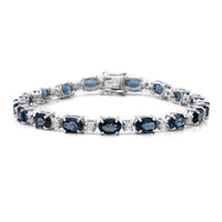 London Blue Topaz and Natural White Zircon Bracelet in Platinum Over Sterling Silver (7.25 In) 9.80 Grams 18.35 ctw