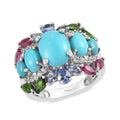 Natural Arizona Sleeping Beauty Turquoise and Multi Gemstone Ring in Platinum Over Sterling Silver 4.35 ctw - Sticky add to cart bar