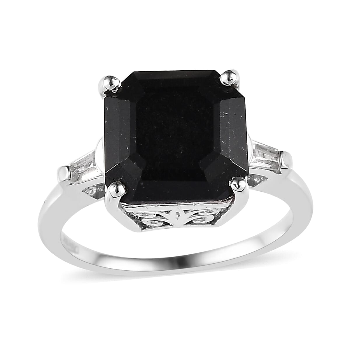 Australian Black Tourmaline and White Topaz Ring in Platinum Over Sterling Silver 5.25 ctw