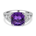 Lusaka Amethyst, White Zircon Ring in Rhodium Over Sterling Silver (Size 11.5) 6.00 ctw - Sticky add to cart bar