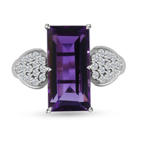 Lusaka Amethyst, White Zircon Ring in Rhodium Over Sterling Silver (Size 8.0) 7.40 ctw