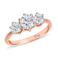 Moissanite 3 Stone Ring in Platinum Over Sterling Silver 1.75 ctw