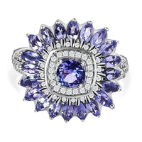 Tanzanite and White Zircon Ring in Platinum Over Sterling Silver (Size 11.5) 3.17 ctw