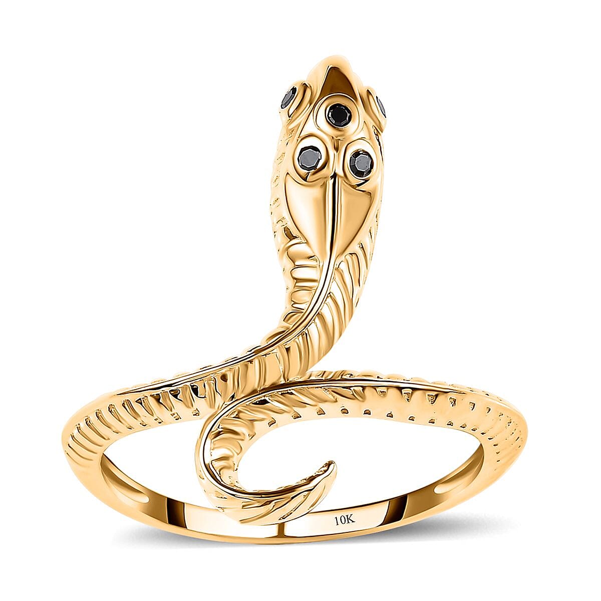 10K Yellow Gold Black Diamond (IR) Snake Ring (Size 7.0) 0.05 ctw