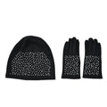 Black 70% Cashmere and 30% Polyester Crystal Pattern Hat (10"x22.84") and 1 Pair Gloves (3.75") - Sticky add to cart bar