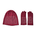 Black 70% Cashmere and 30% Polyester Crystal Pattern Hat (10"x22.84") and 1 Pair Gloves (3.75") - Sticky add to cart bar