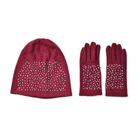 Black 70% Cashmere and 30% Polyester Crystal Pattern Hat (10"x22.84") and 1 Pair Gloves (3.75")