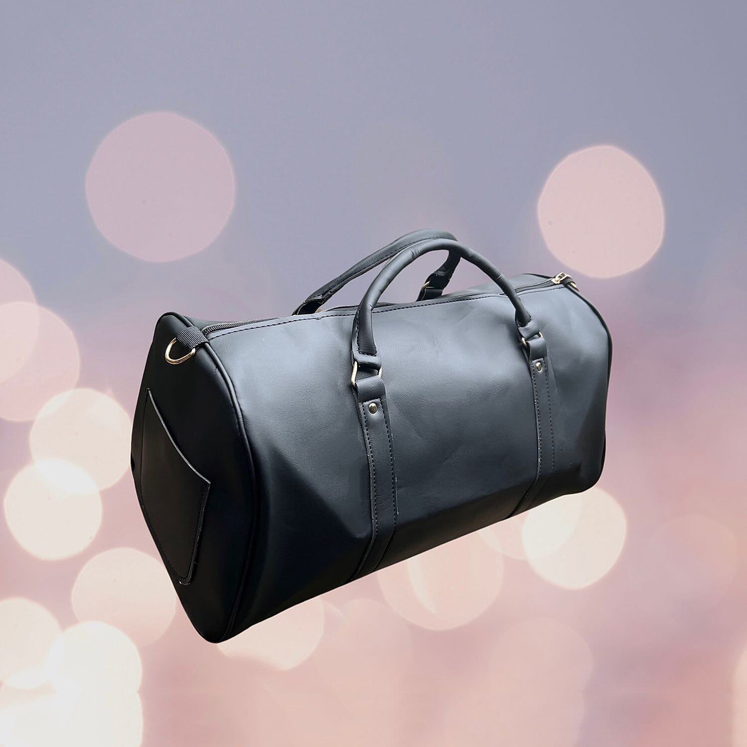 Gray Faux Leather Travel Bag with Double Handle Drop