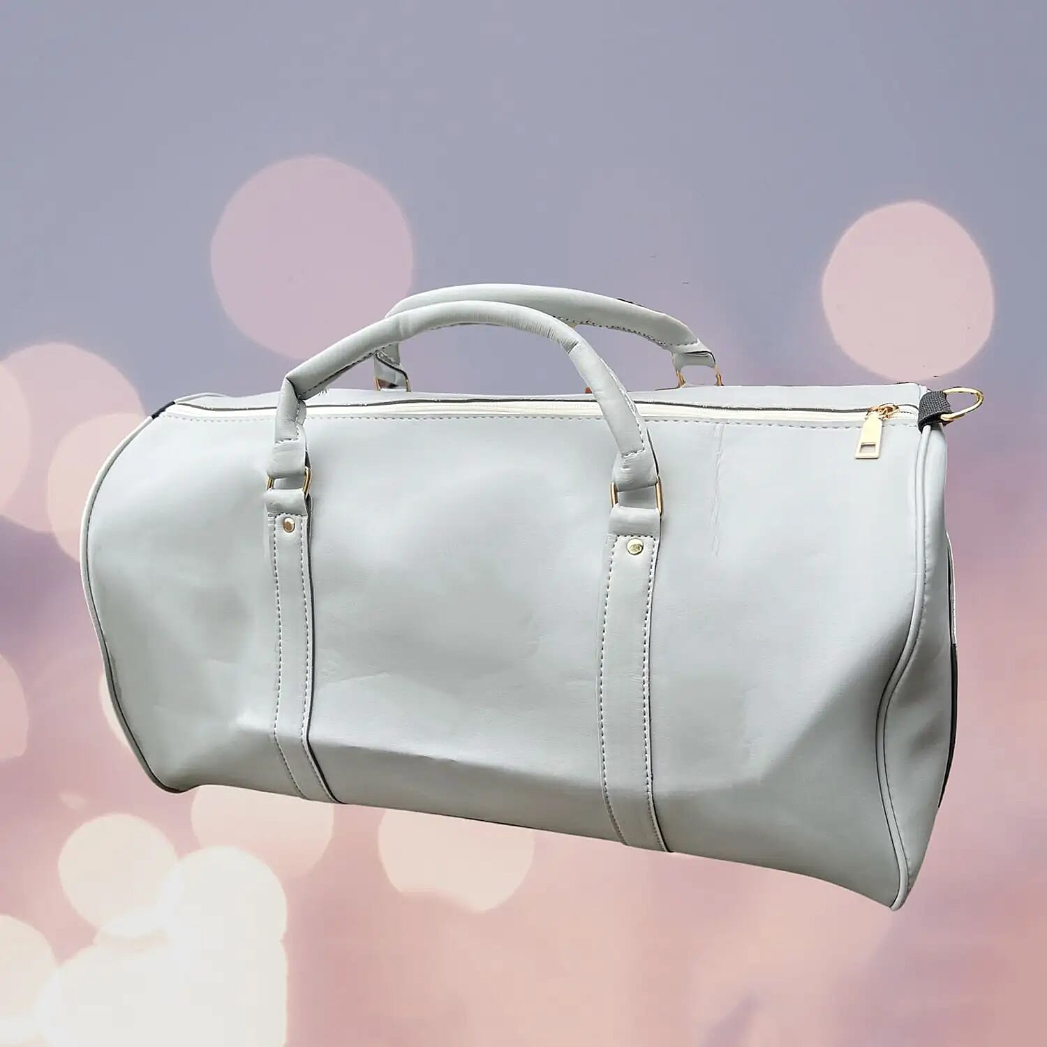 Gray Faux Leather Travel Bag with Double Handle Drop