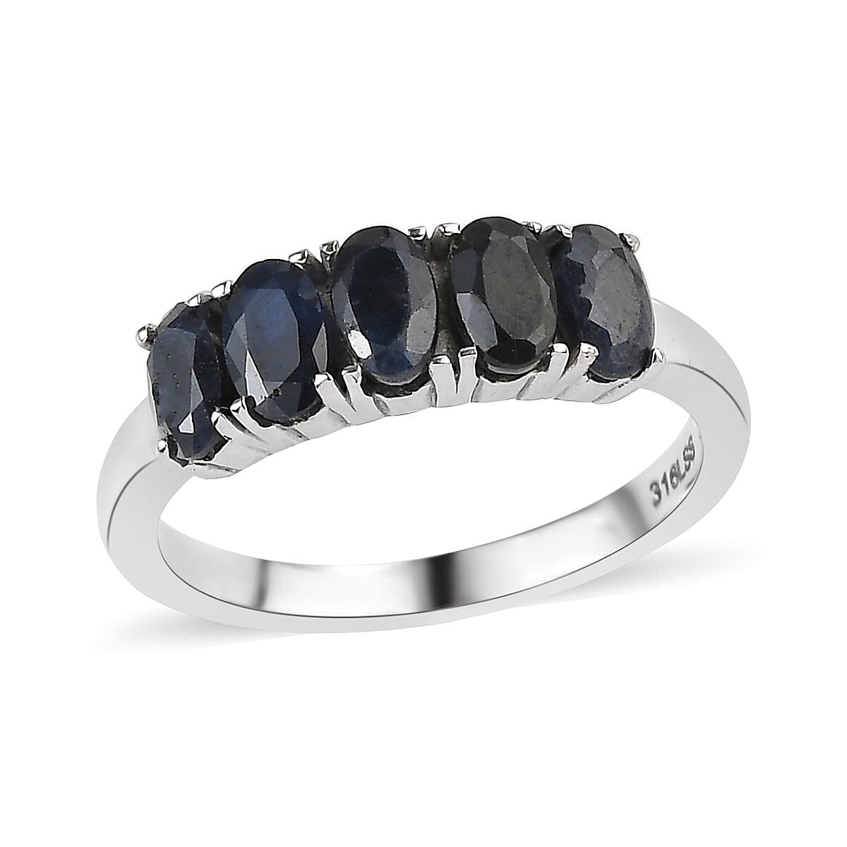 Midnight Sapphire 5 Stone Ring in Stainless Steel 1.50 ctw