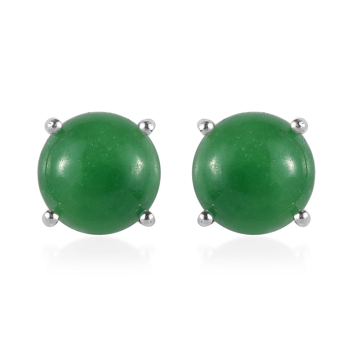 Green Jade Solitaire Stud Earrings in Sterling Silver 5.15 ctw