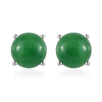 Green Jade Solitaire Stud Earrings in Sterling Silver 5.15 ctw