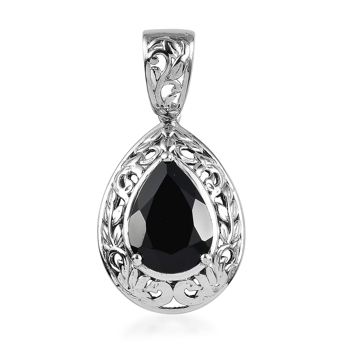 Karis Thai Black Spinel Solitaire Pendant without Chain in Platinum Bond 6.50 ctw
