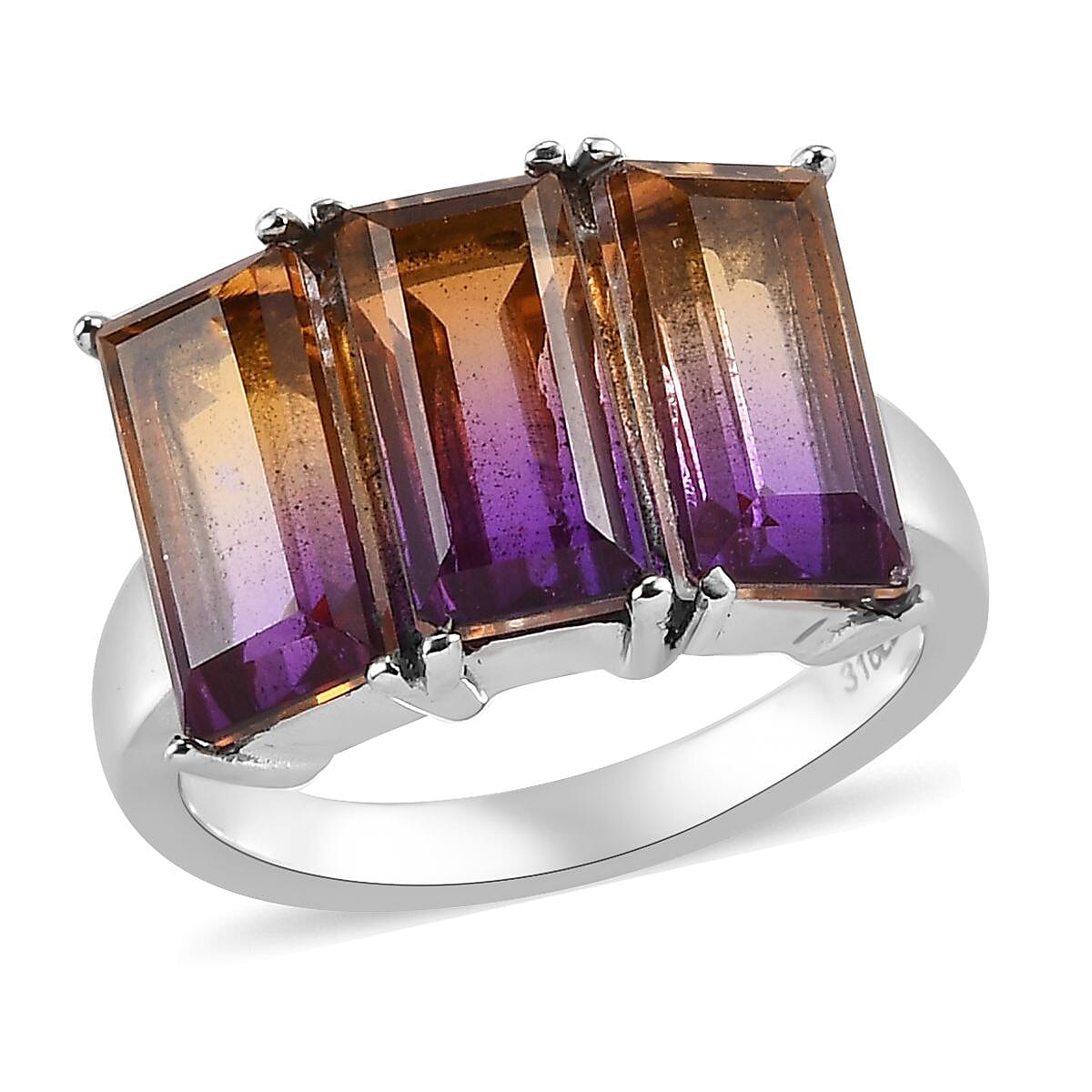 Ametrine Quartz (Triplet) 3 Stone Ring in Stainless Steel (Size 10.0) 5.75 ctw