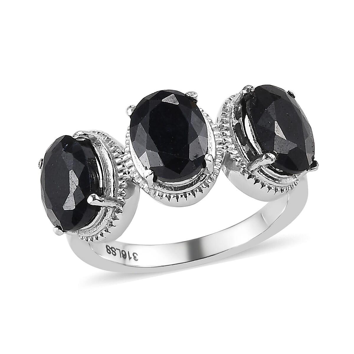 Midnight Sapphire 3 Stone Ring in Stainless Steel 5.20 ctw