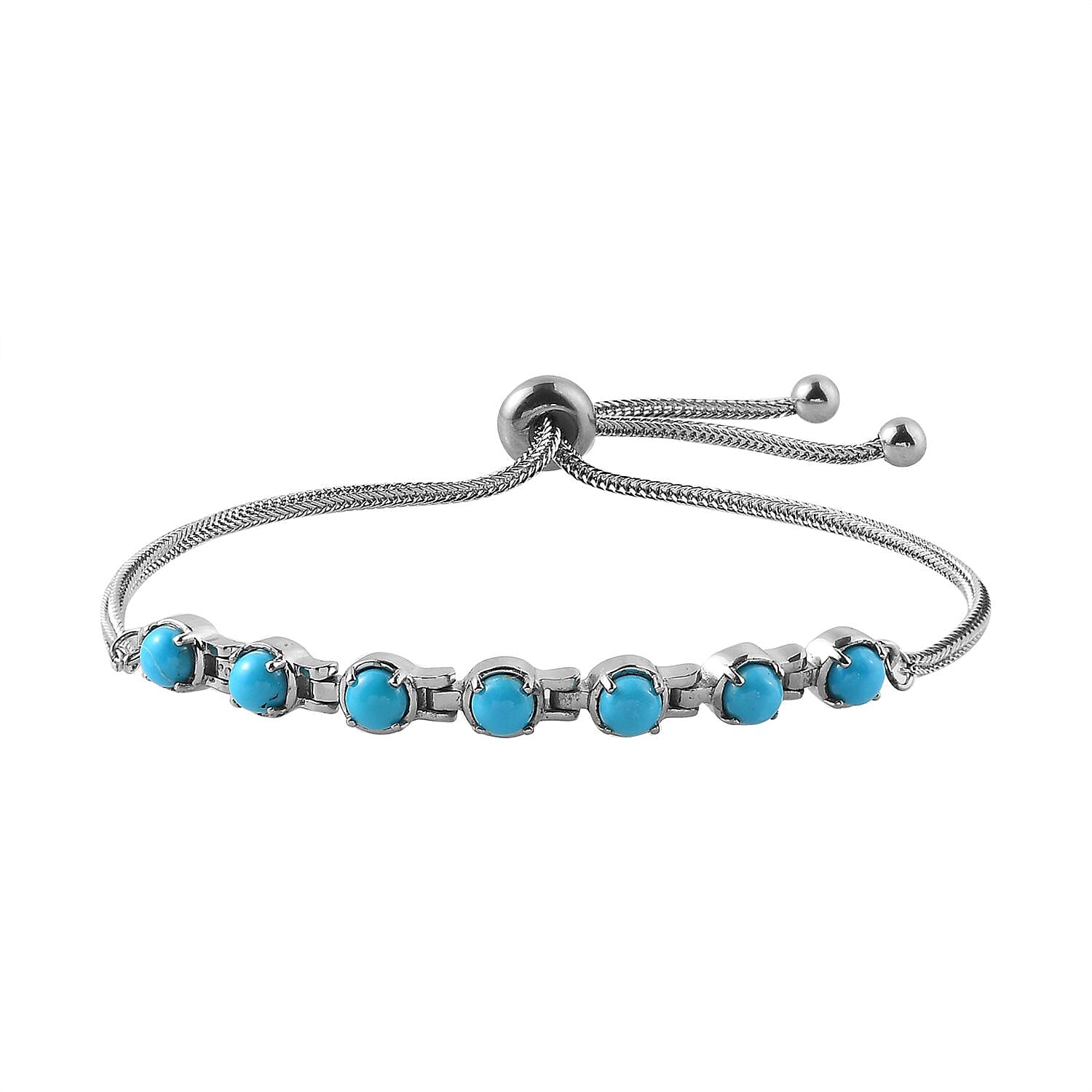 Sleeping Beauty Turquoise Bolo Bracelet in Stainless Steel 1.90 ctw