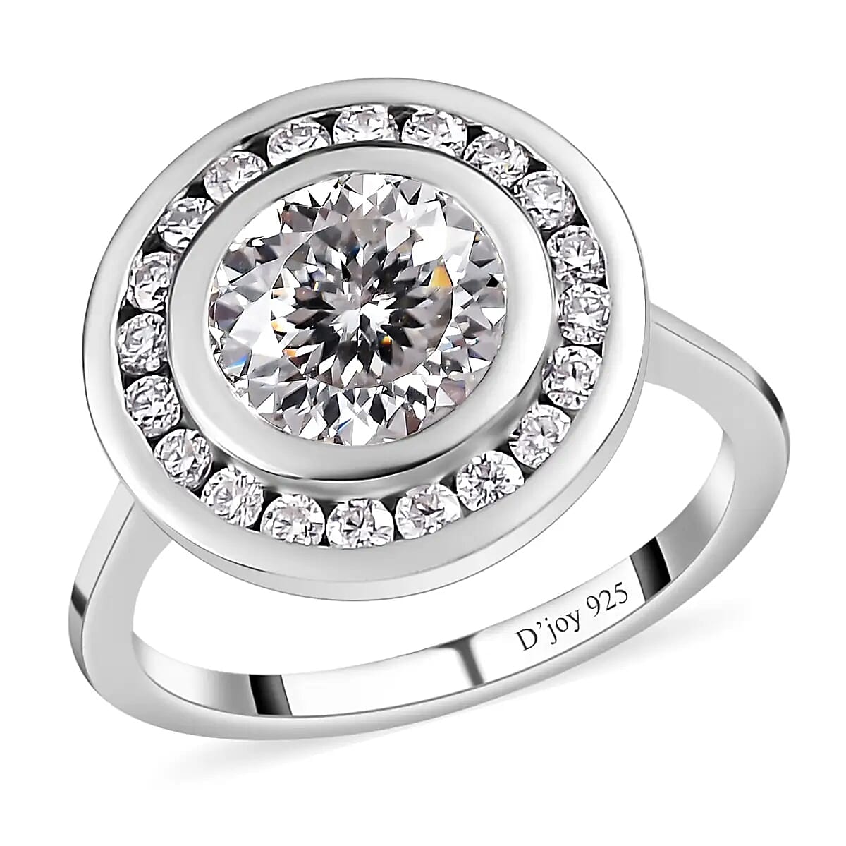 120 Facets Moissanite Halo Ring in Platinum Over Sterling Silver 2.00 ctw
