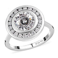 120 Facets Moissanite Halo Ring in Platinum Over Sterling Silver 2.00 ctw - Sticky add to cart bar