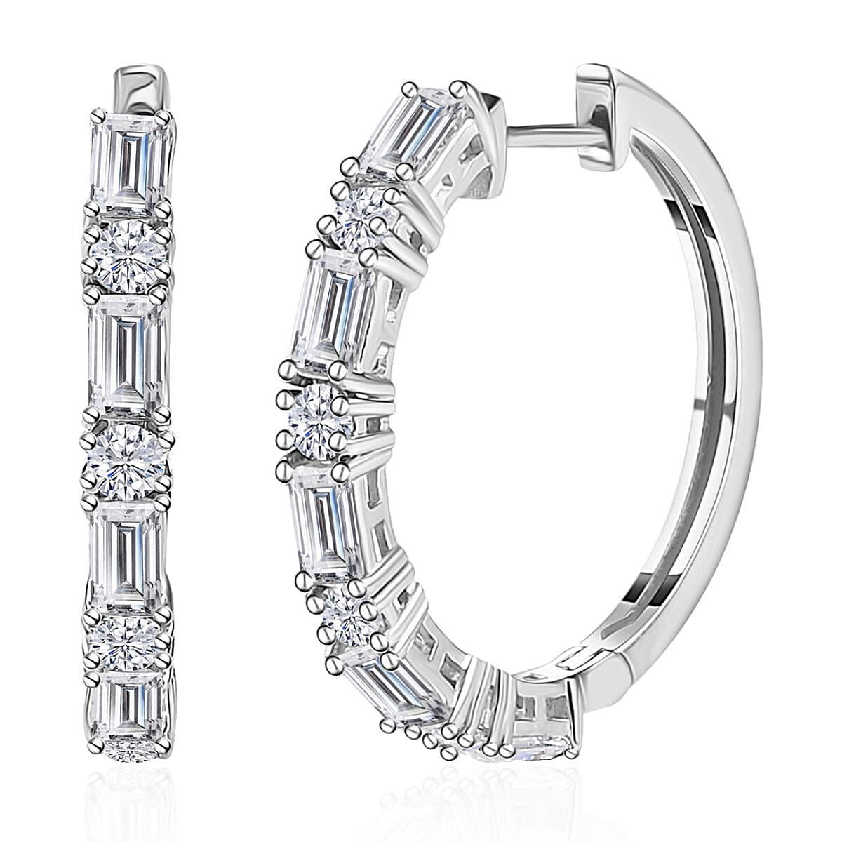 Moissanite Hoop Earrings in Platinum Over Sterling Silver 3.65 ctw
