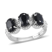 Midnight Sapphire 3 Stone Ring in Stainless Steel 3.25 ctw